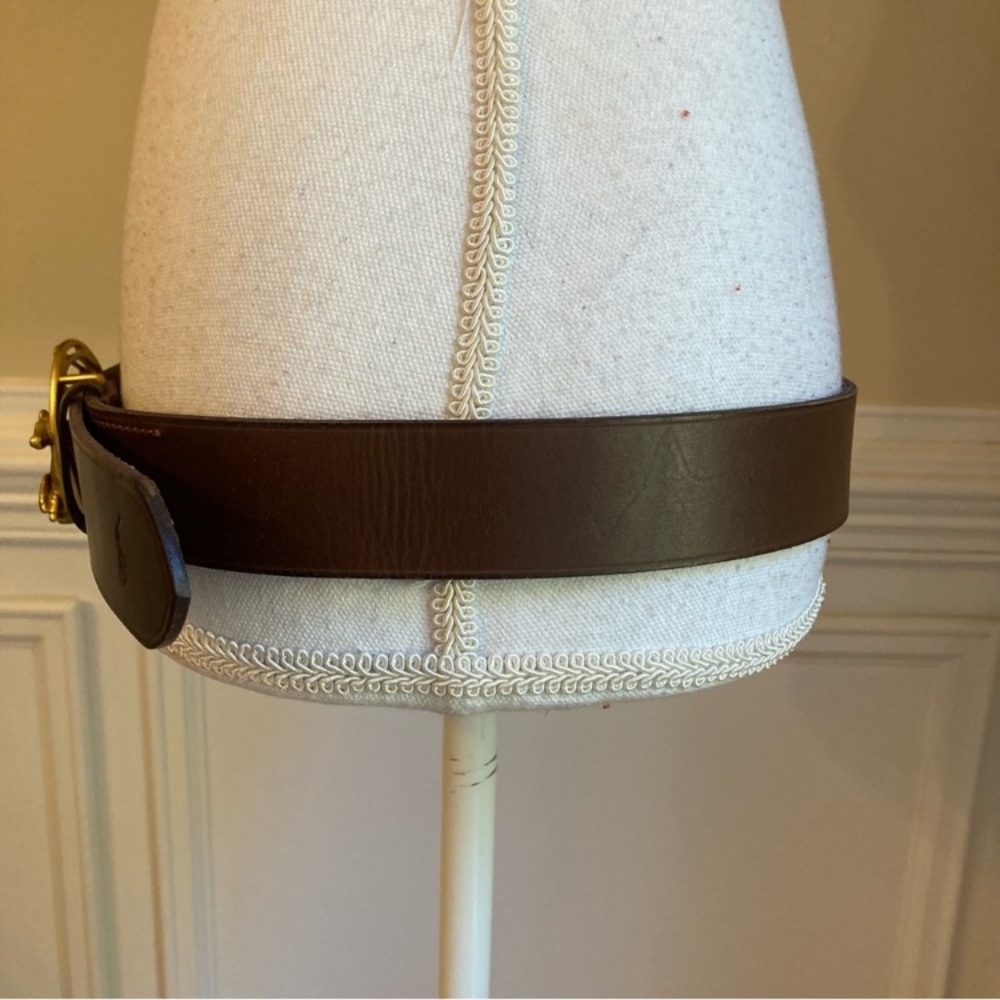 POLO RALPH LAUREN Equestrian Brown Leather Brass Buckle Belt NWT - Picture 5 of 11